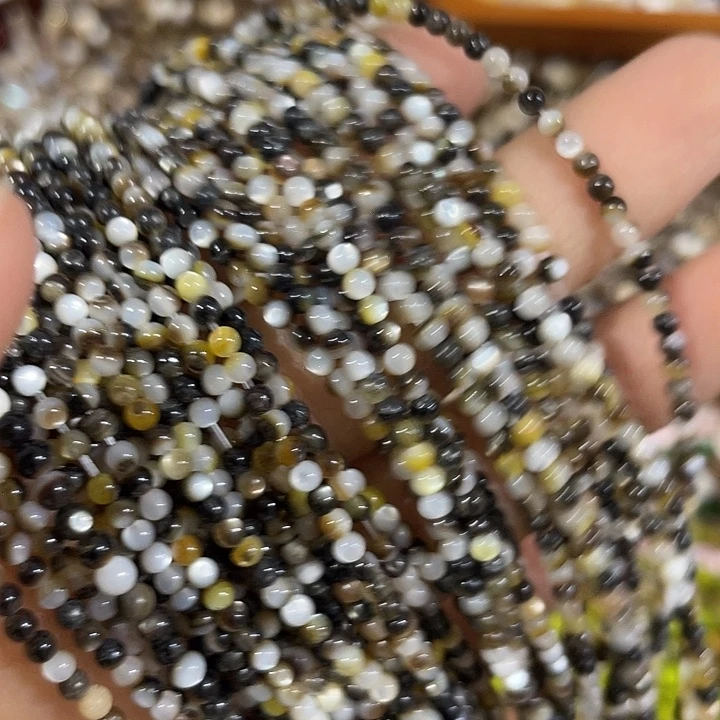 玛瑙/玉髓合金珠宝半成品3条2.8mm黑蝶贝圆珠