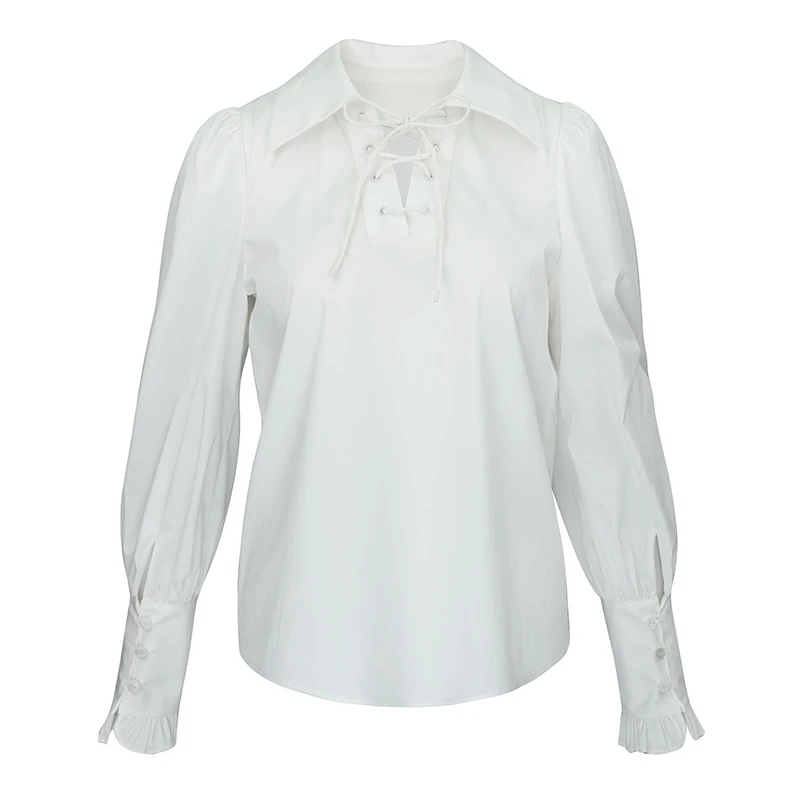 JUNGLE ME法式衬衣时尚风格蓬蓬袖翻领绑带衬衫小众春夏