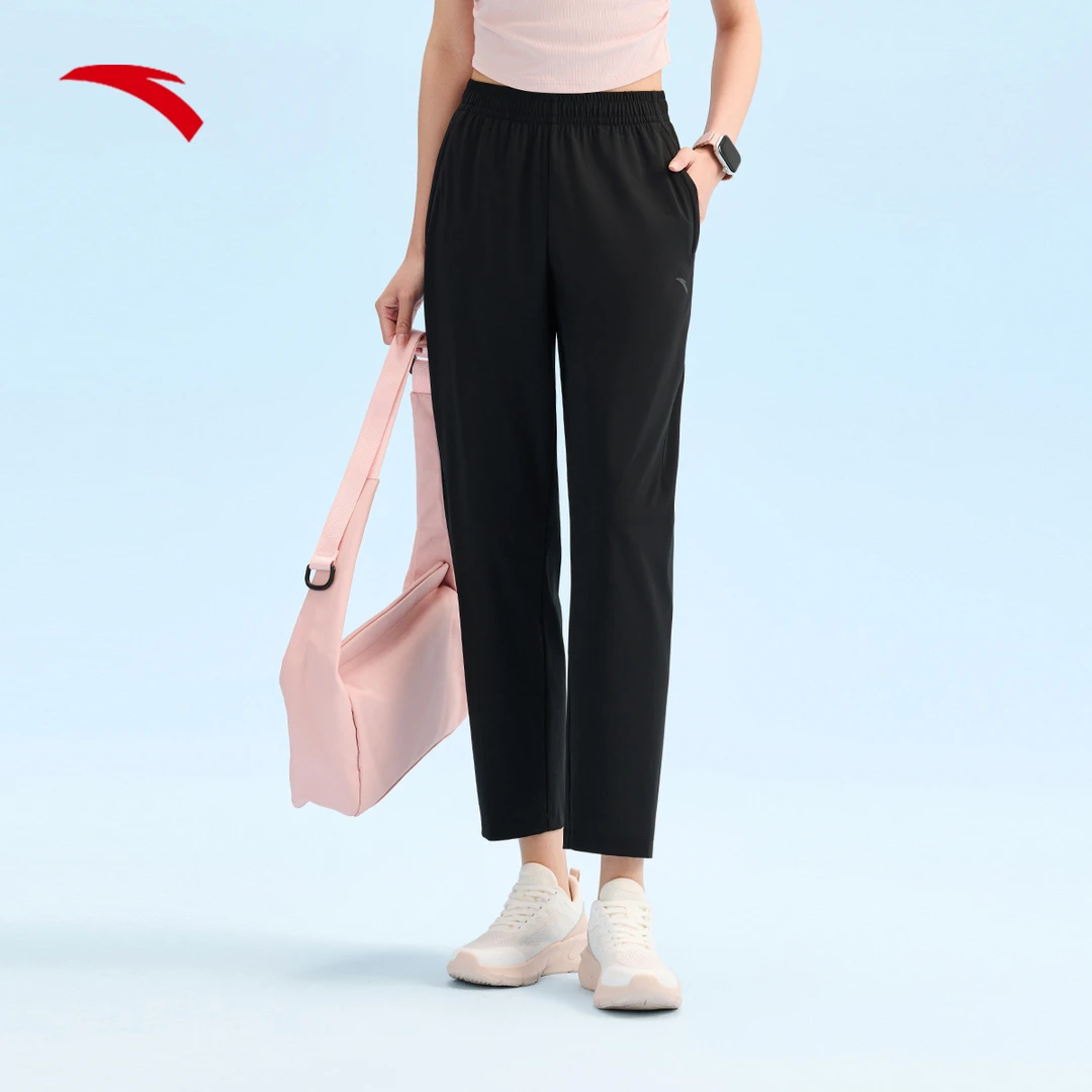 安踏冰肤运动长裤女子2025夏季新款跑步休闲裤束脚透气九分裤子