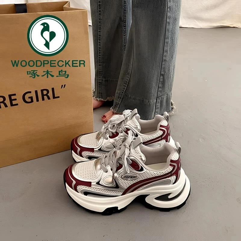 啄木鸟爆款百搭厚底老爹鞋春秋小个子增高2025新款炸街运动休闲鞋