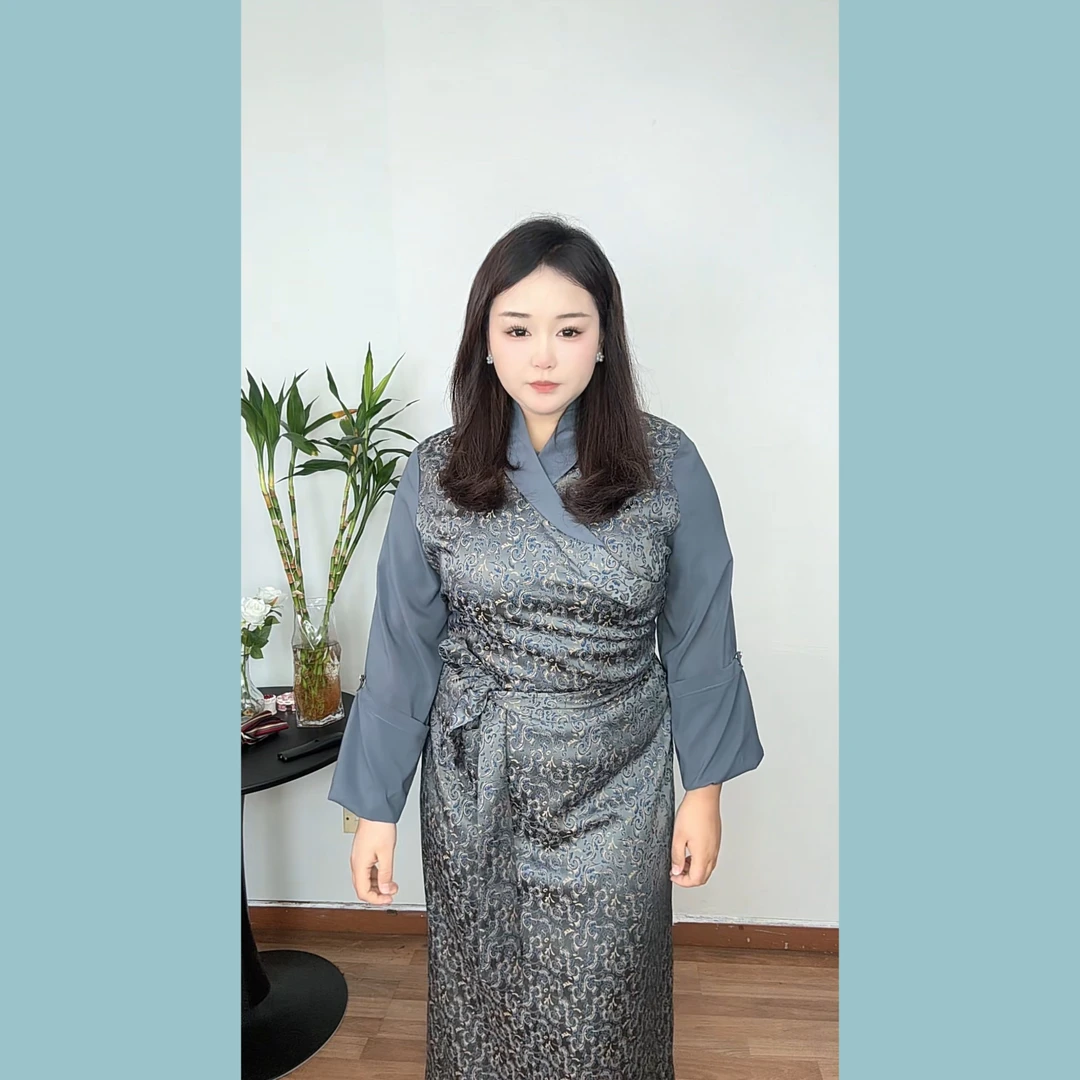 素雅气质西藏服长款博拉裙民族风藏族服装女士连衣裙