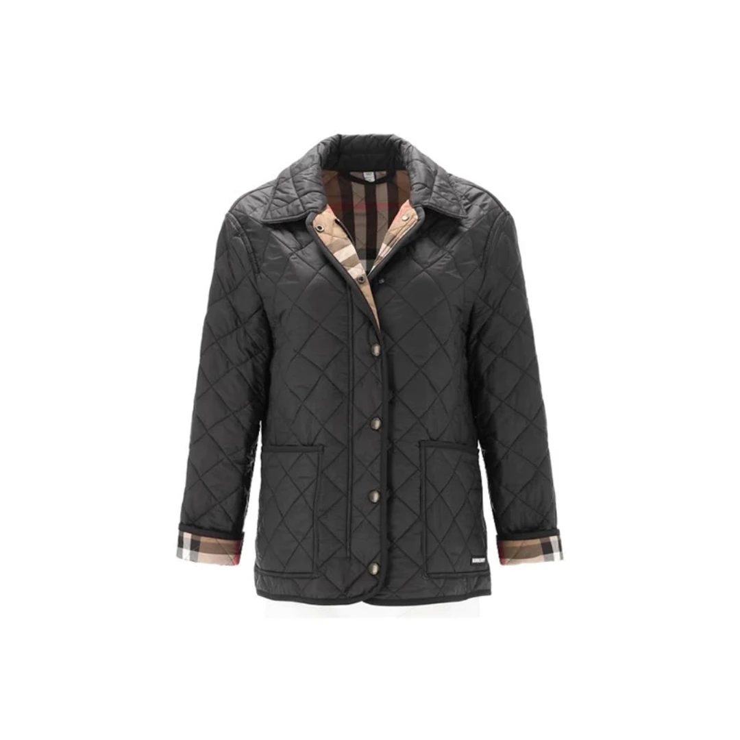 未使用 BURBERRY/博柏利 女士黑色贴袋按扣开襟棉服秋冬经典