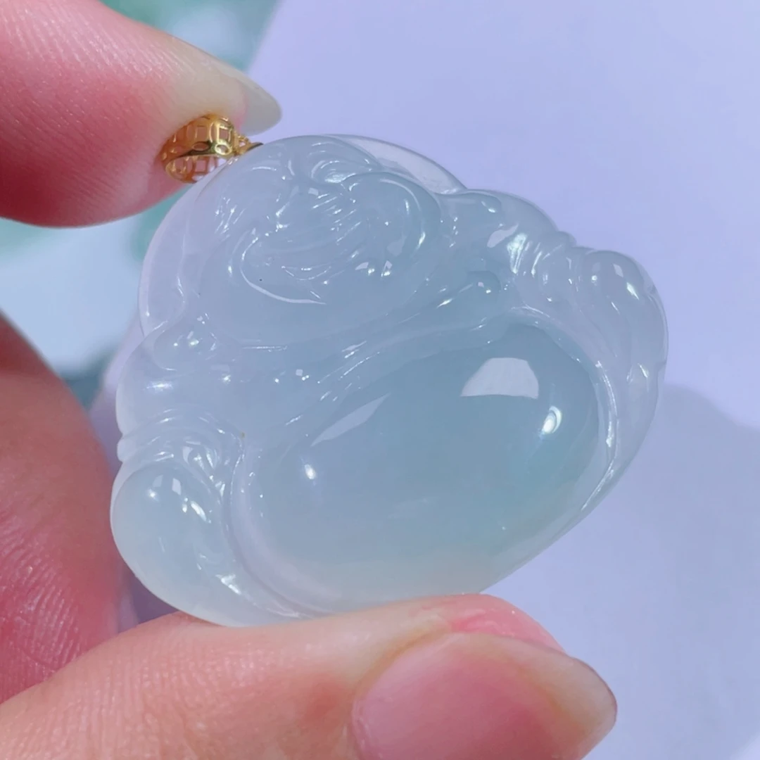 翡翠18K金镶嵌颈饰佛公