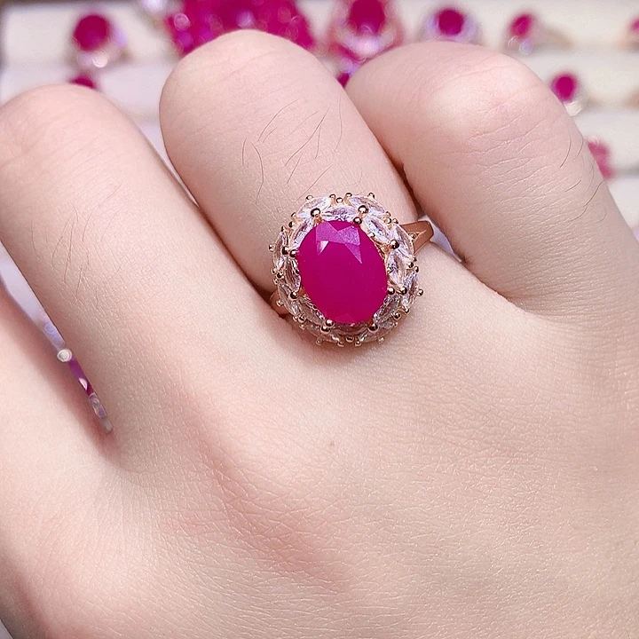 戒指红宝石银S925镶嵌