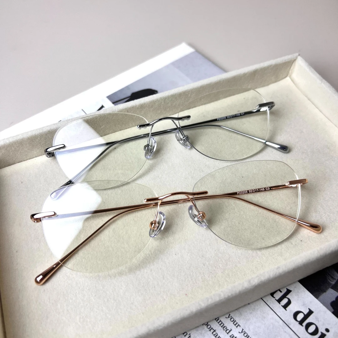 超轻无框清冷高智感微猫眼防蓝光眼镜架配度数