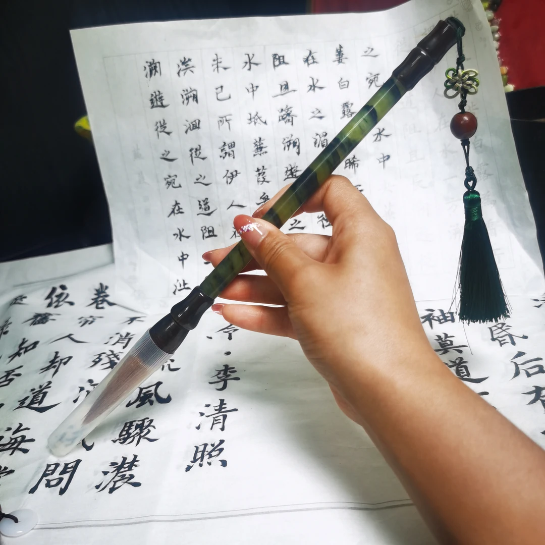 直播福利价天然玉石文房用品毛笔 摆件狼毫毛头可以刻字礼品/1只