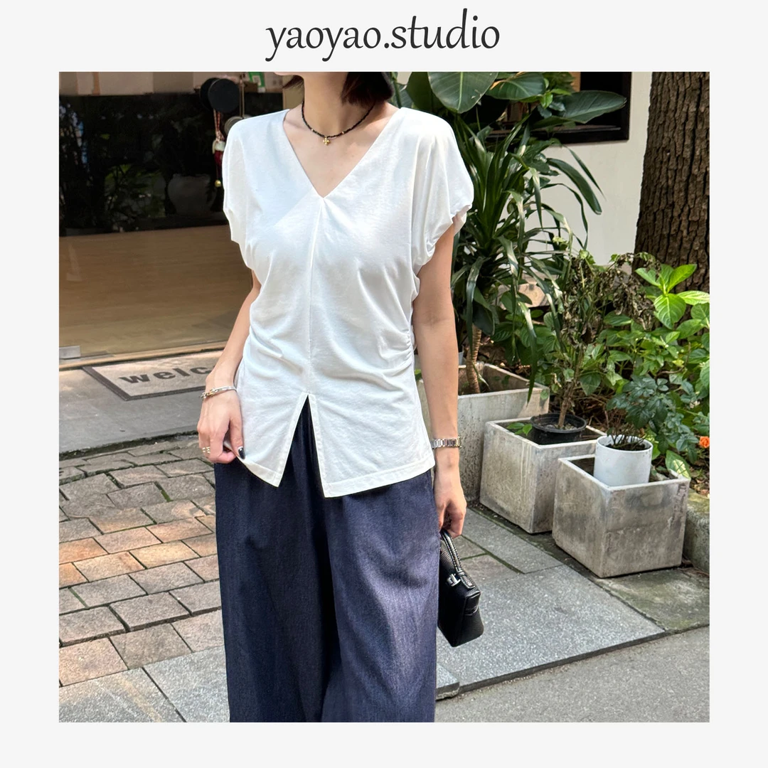 【瑶瑶】新款上新时尚休闲百搭减龄V领T恤YY12571