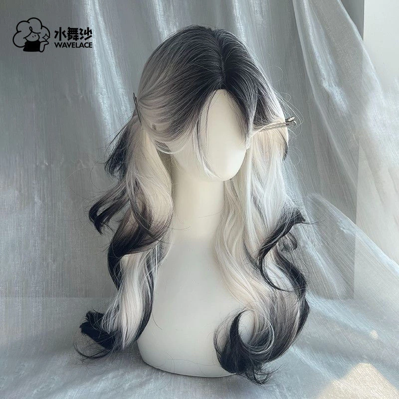 水舞沙中分黑白渐变爆顶巴黎画染大波浪长卷发自然仿真发全头套