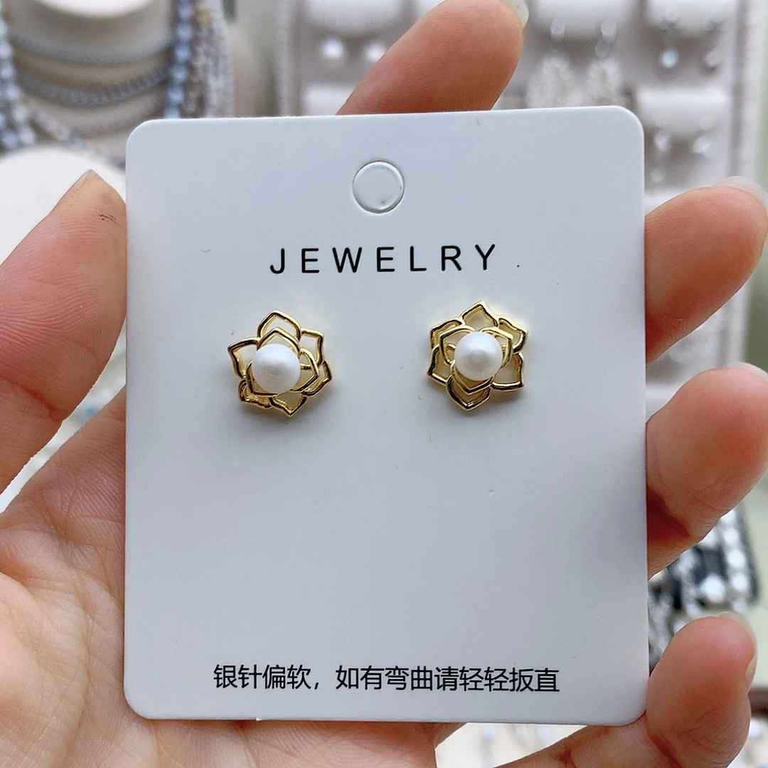 耳饰银S925镶嵌淡水珍珠