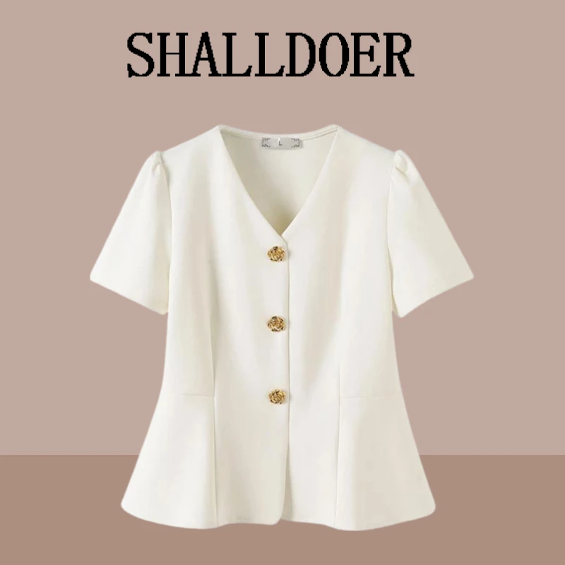 气质百搭纯色V领减龄小衫女2025夏季新款时尚大码短袖显瘦T恤上衣