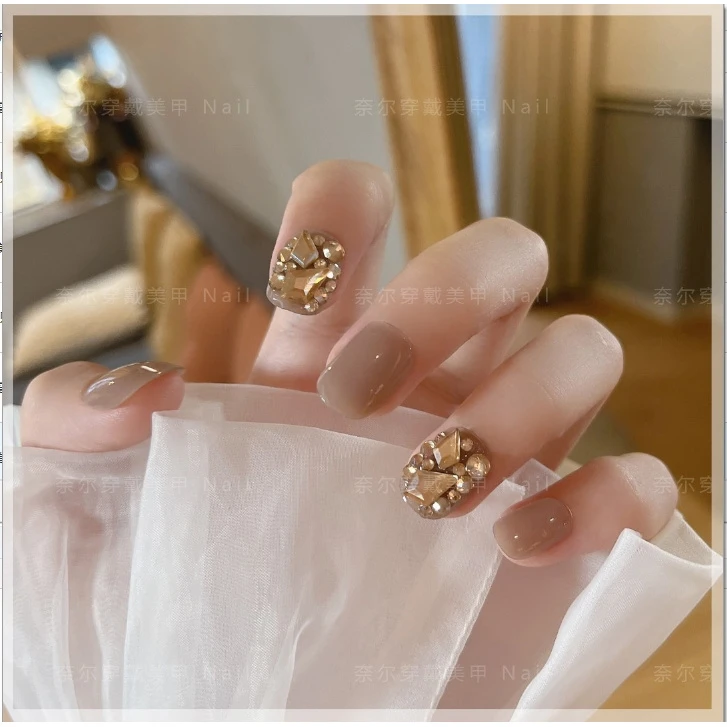 【短圆】香槟满钻 穿戴甲美甲片可拆卸穿戴式指甲贴片24片【猫奈】