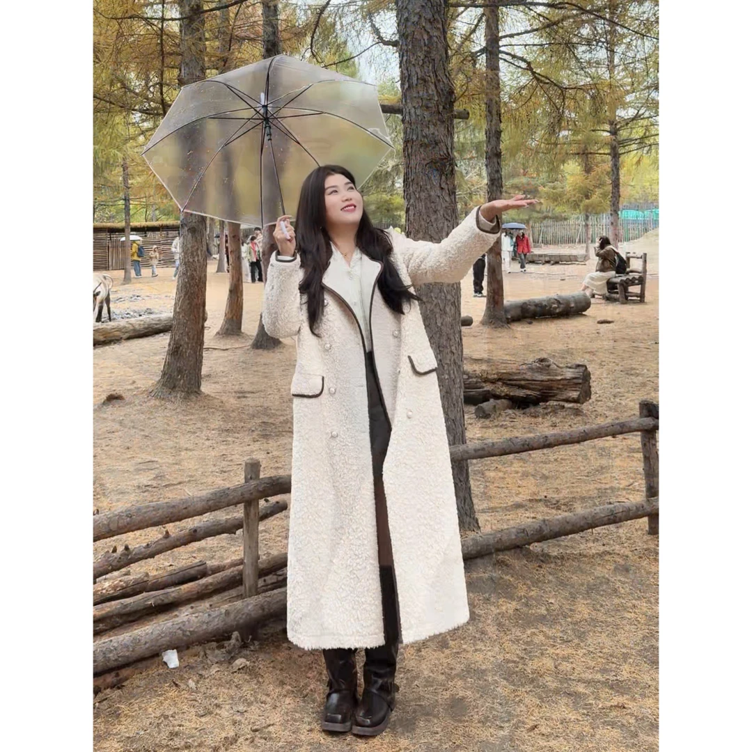 【小稳专属运费补贴6-8】微胖大码气质百搭羊羔毛大衣外套9860