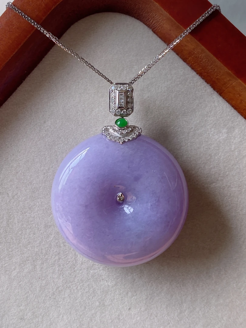 天然缅甸A级翡翠精致高端百搭款紫罗兰平安扣吊坠 18k白金镶嵌