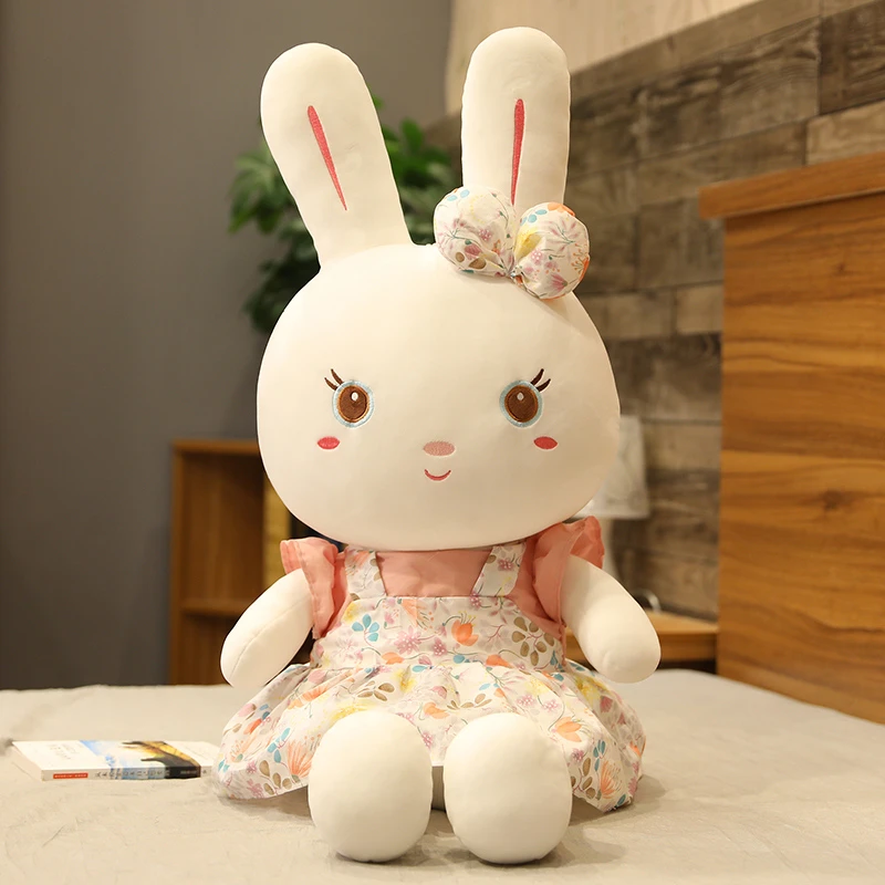 艾昕穿衣花格兔毛绒玩具公仔羽绒棉填充亲肤粉布娃娃送女朋友兔子