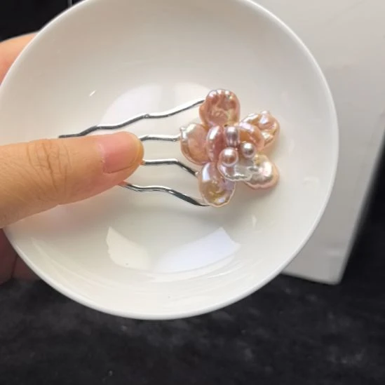 淡水珍珠发饰钛钢小四齿