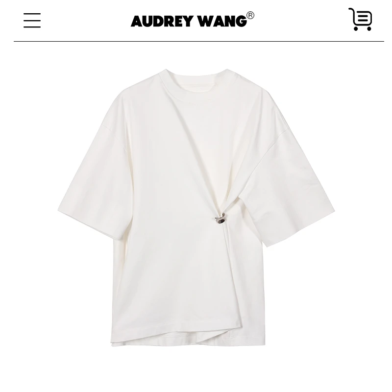 AUDREYWANG极简金属风宽松设计感开衩两穿T恤11605