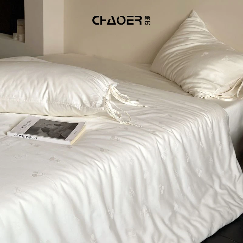 巢尔【 奶油樱桃】轻奢100S长绒棉贡缎提花四件套全棉被套床单纯棉