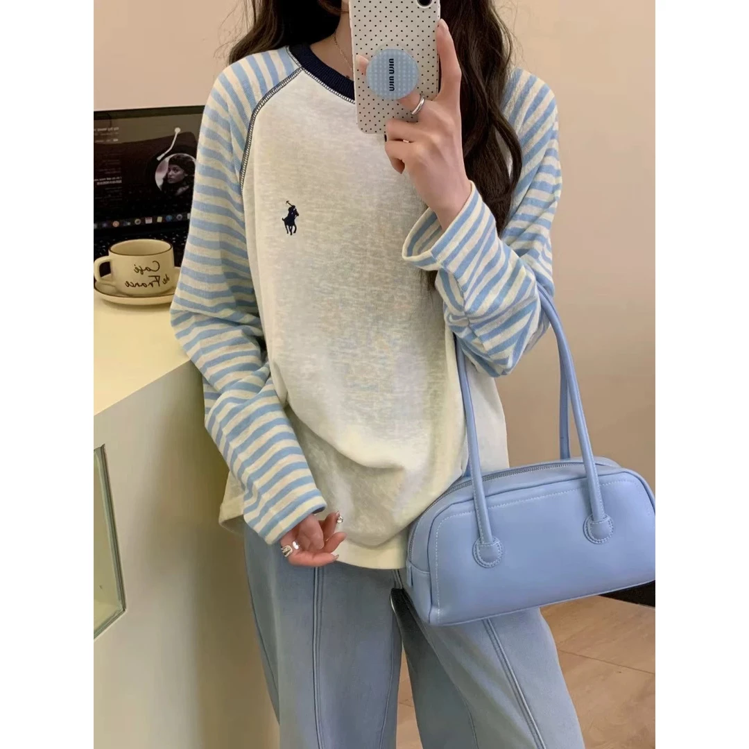 清仓福利款·冰凉感-男女同款插肩袖设计时尚撞色宽松条纹25022