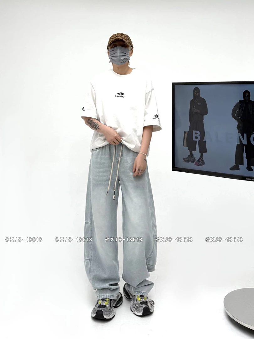 13613 高街弯刀直筒休闲裤美式宽松直筒百搭潮牌裤带