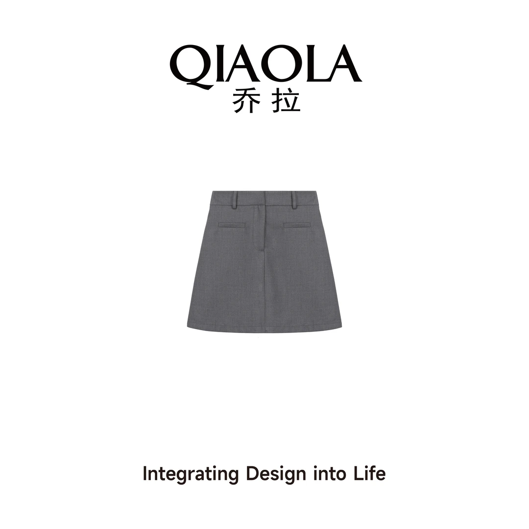 QIAOLA/乔拉【韵律之美】春夏季显瘦通勤百搭灰色流行半裙预售