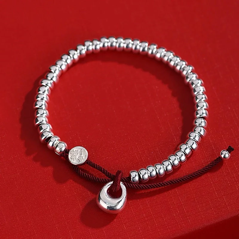 足银手链 【560】新中式秤砣红绳编绳足银手链简约平安扣礼物