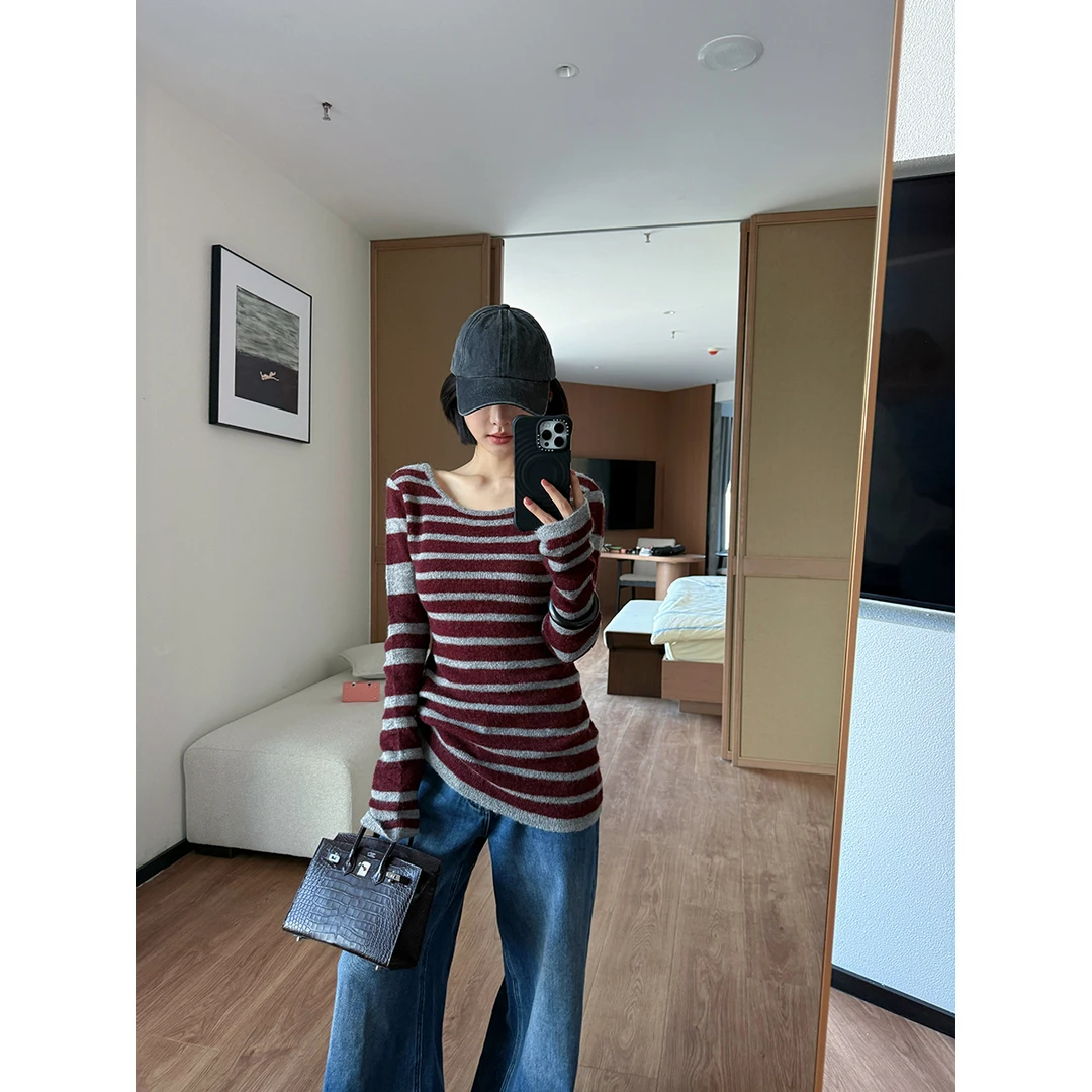 FORNI 摩登法典撞色横条纹修身毛衣撞色横条纹修身毛衣女