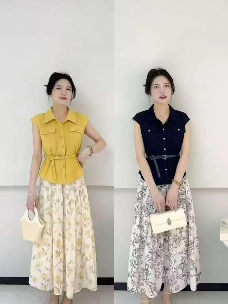 时尚风无袖休闲时尚套装仙女风轻熟风无袖上衣套装