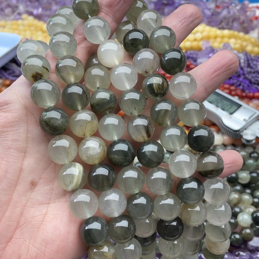 玛瑙/玉髓珠宝半成品未镶嵌小*妖三条14mm绿兔毛