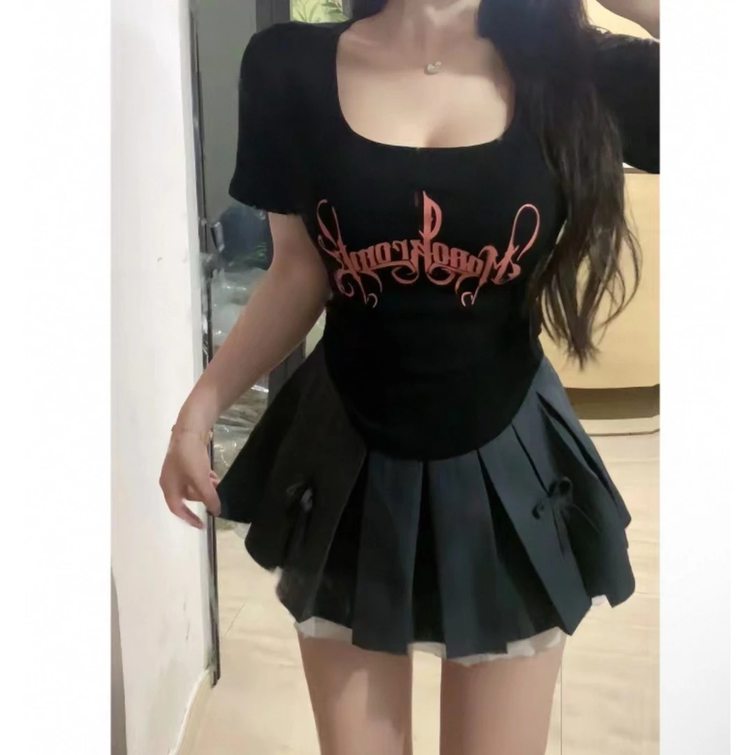 （小酥肉）甜辣妹美式正肩上衣女生春夏季新款设计感小众别致修1032