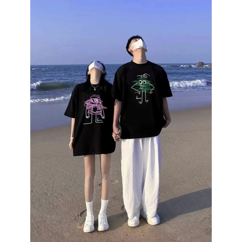 不一样的情侣装百搭2025新款disoo小众高级感纯棉大码情侣短袖t恤
