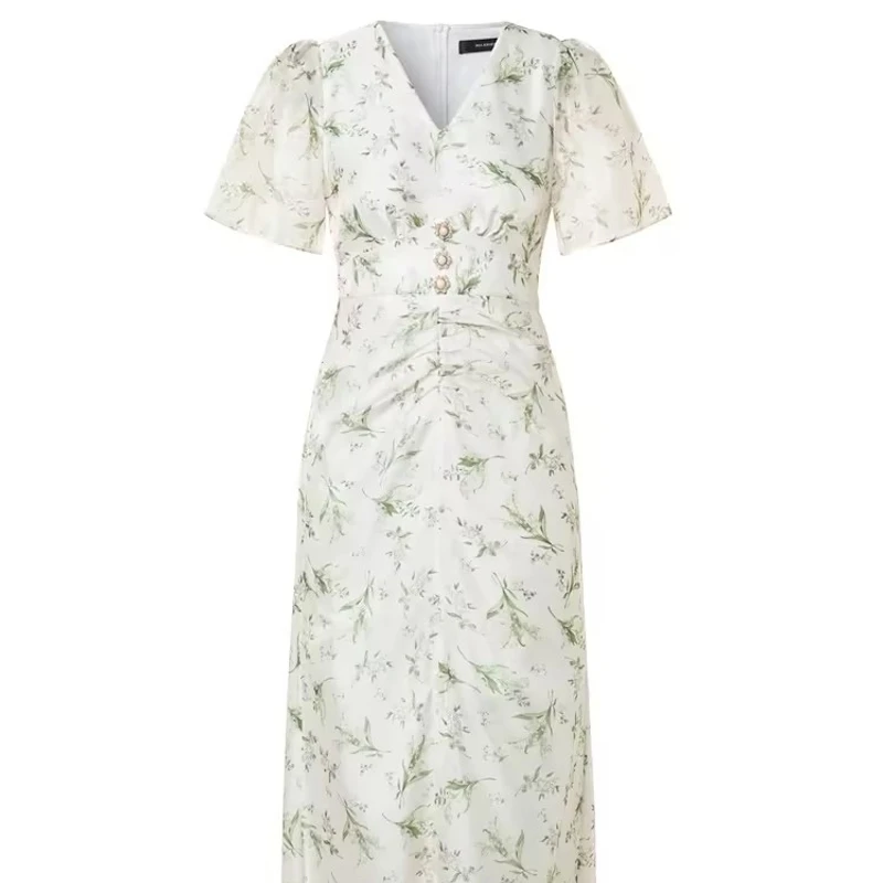 MAXRIENY欧式园艺风铃兰花印花裙子夏季抽褶连衣裙MC88DR627F50