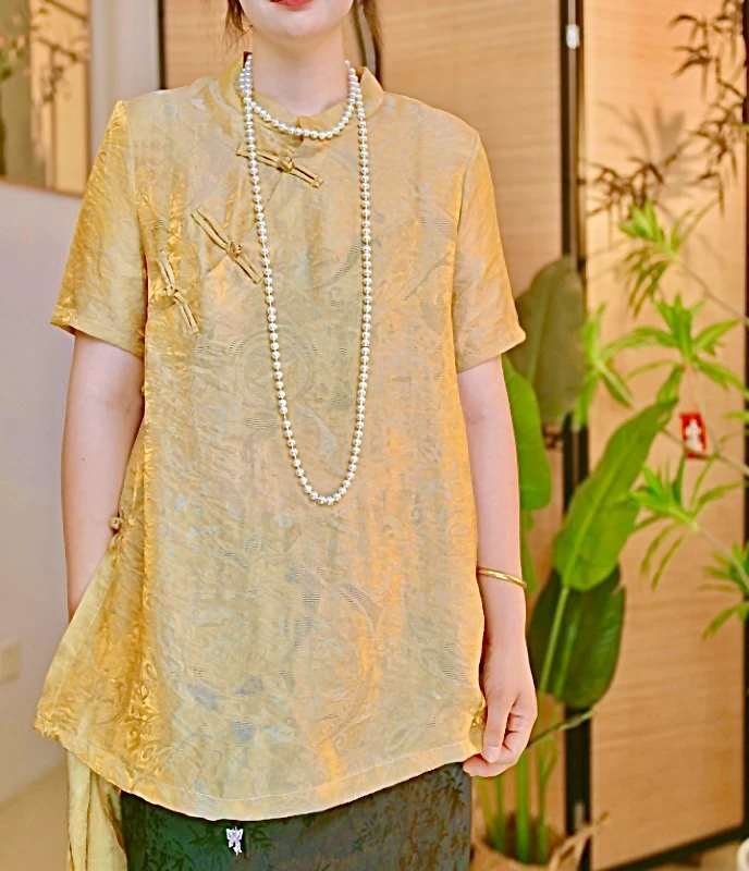 2025春季新款斜襟复古单排扣上衣