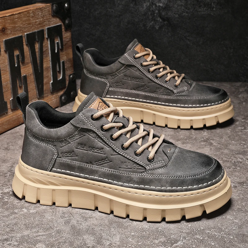 HLA/海澜之家2025新款马丁靴男鞋中帮百搭休闲厚底英伦风工装B256