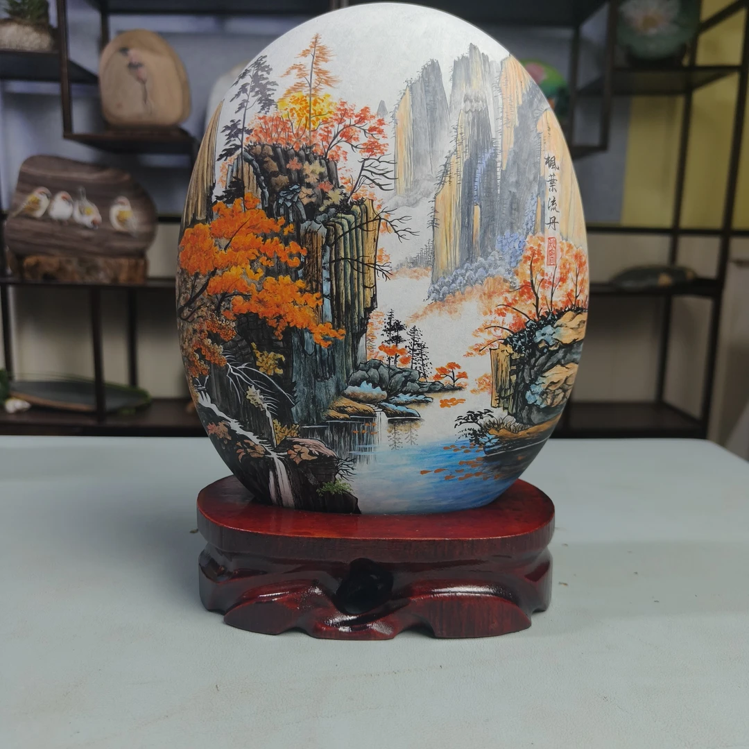 石头小哥手绘成品枫叶流丹一物一拍创意工艺品手工中式