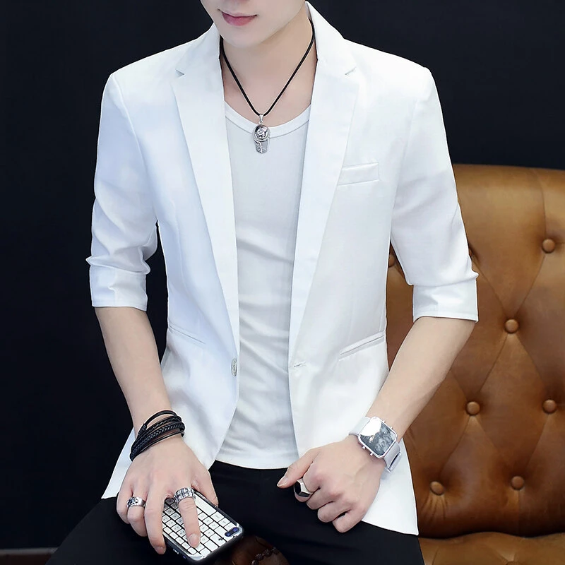 韩版修身时尚高档西服外套男士2025爆款夏季新款休闲潮流中袖西装