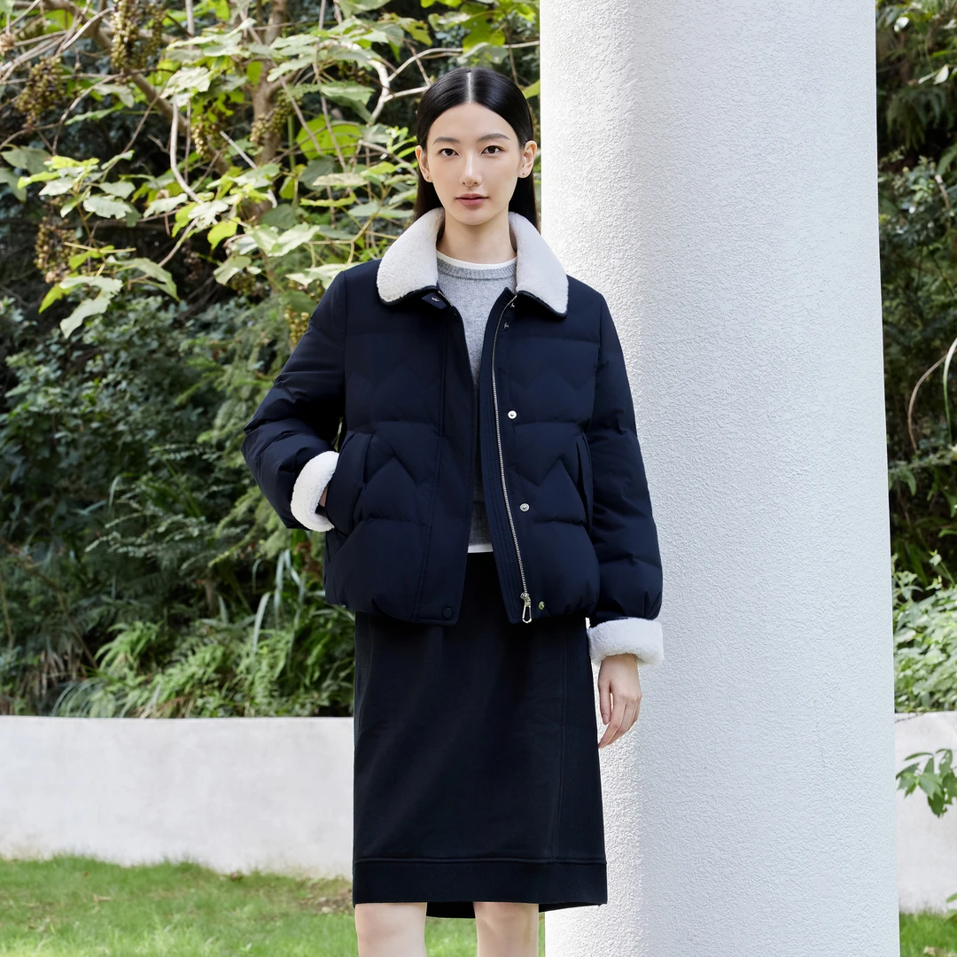 【乔姐专属】羊毛领桑蚕丝90白鸭绒羽绒服外套868051