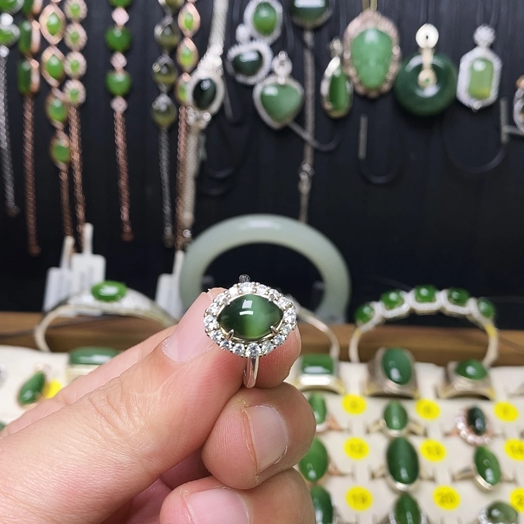 和田玉（碧玉）银S925镶嵌戒指