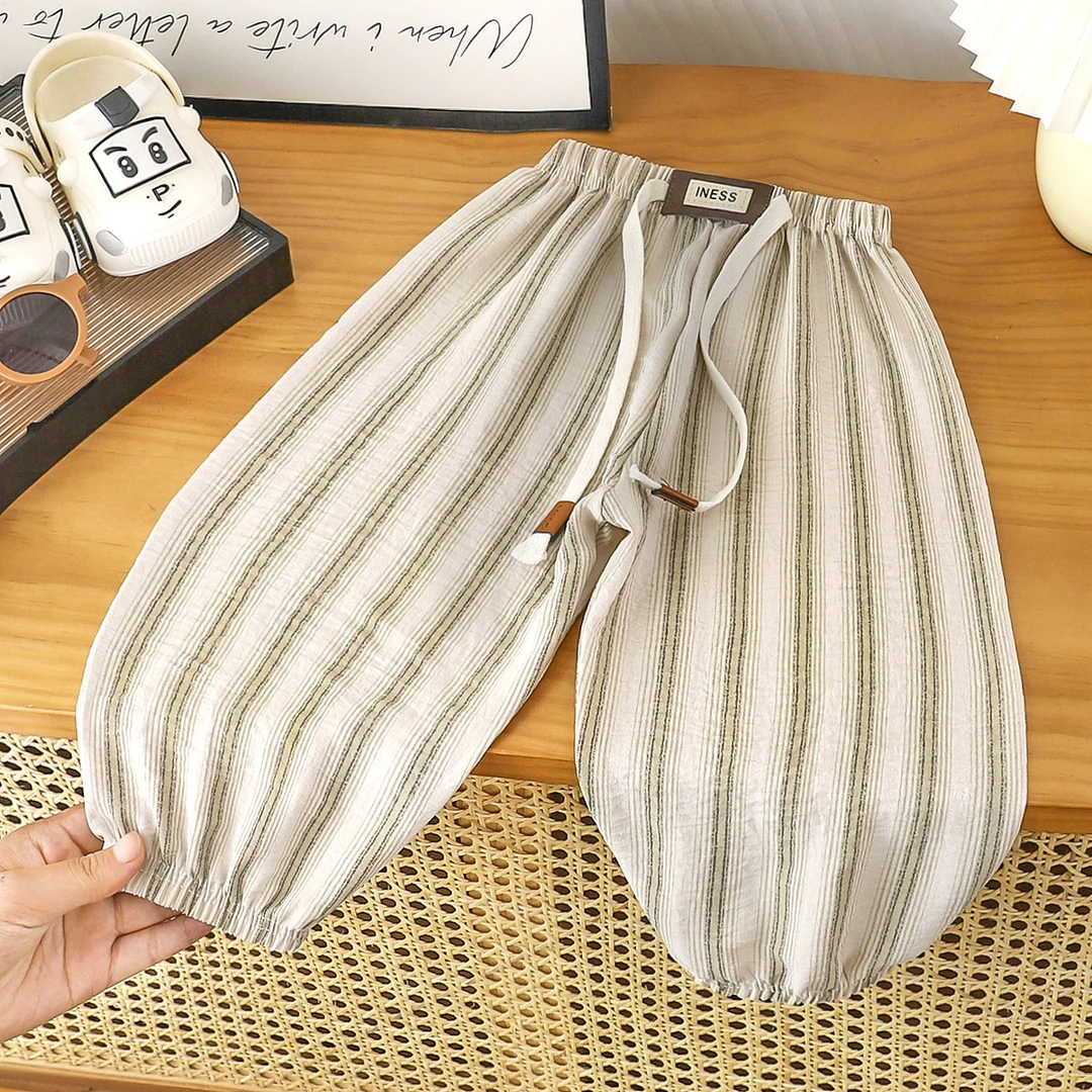 (冰丝麻)夏季新款宽松时尚洋气碎花透气薄款儿童宝宝防蚊束脚裤