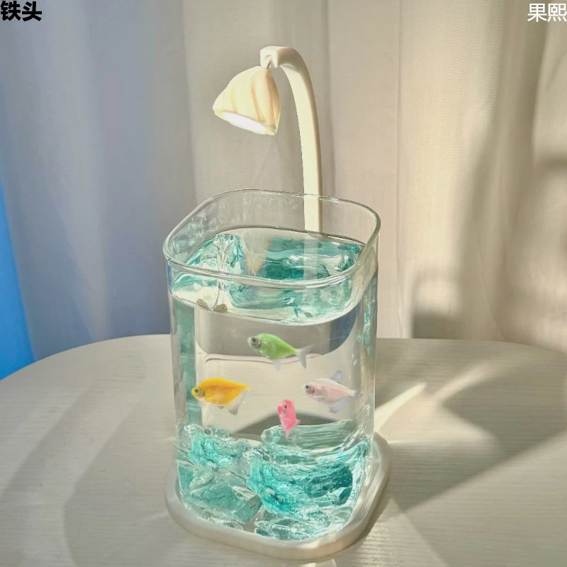 曼尾纱斗鱼专用超白玻璃鱼缸小型客厅桌面造景摆件圆方型鱼缸新款
