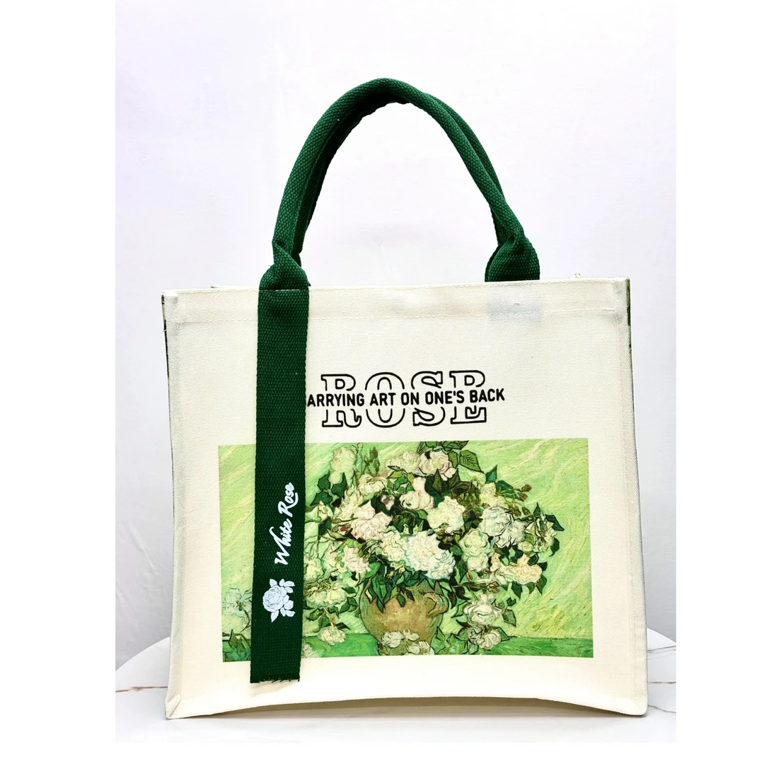 繁花高档手提袋女士时尚外出托特包环保防水帆布袋定制