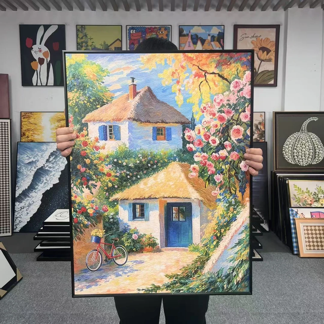 多巴胺小草屋ins风砂岩高级感客厅沙发背景墙装饰画6080