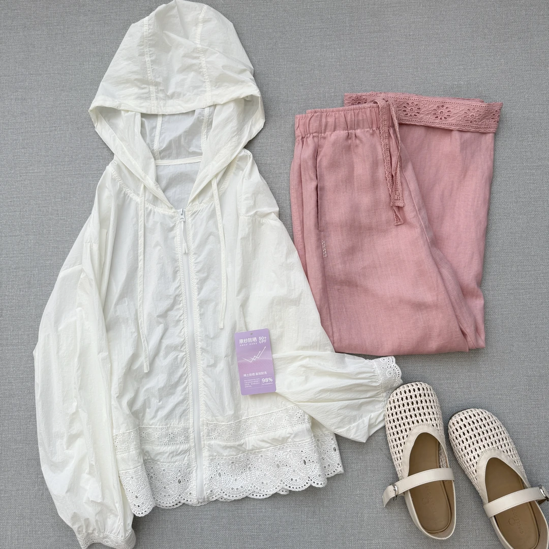 连帽原纱防晒白色外套