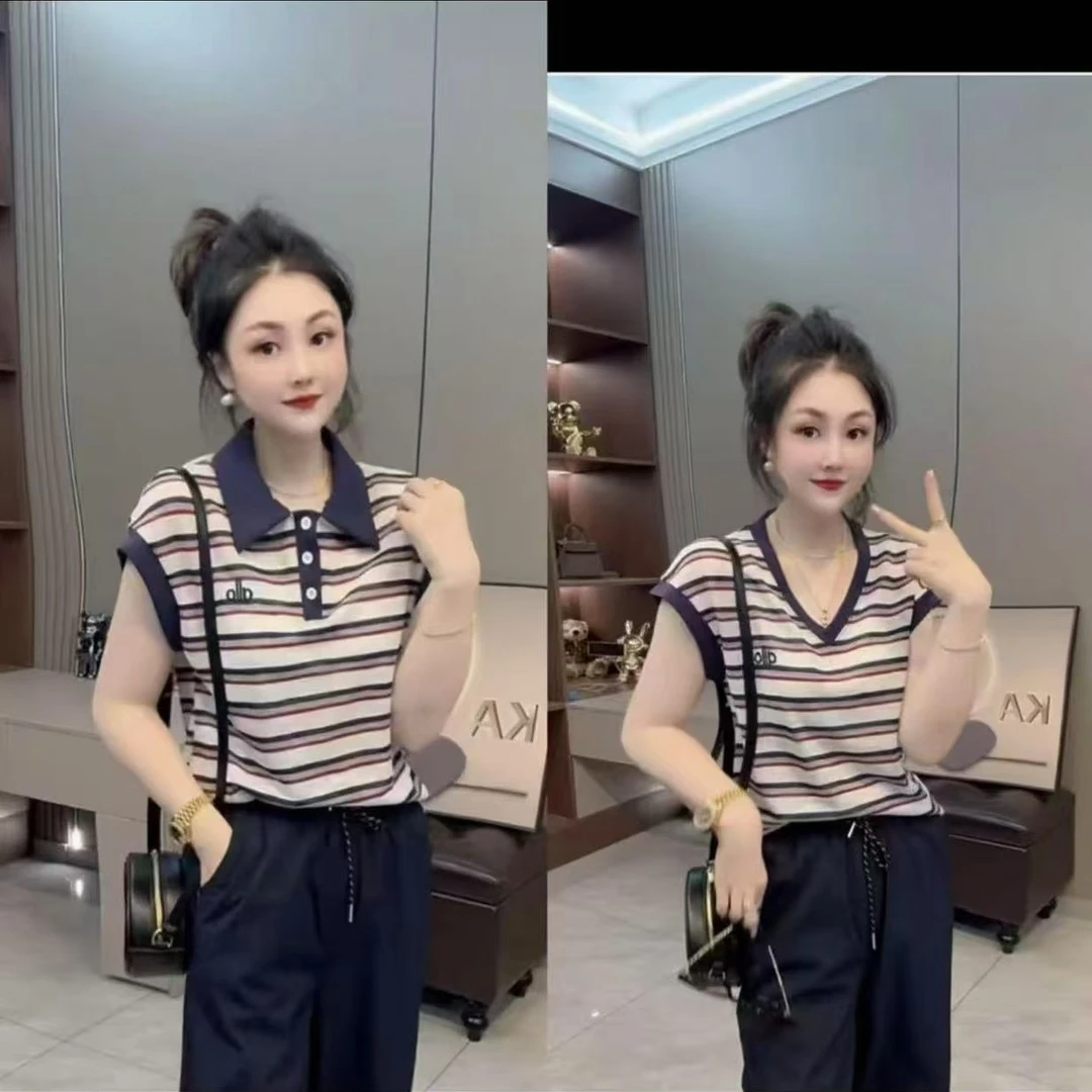 2532欧若风夏季新款撞色条纹短袖T桖