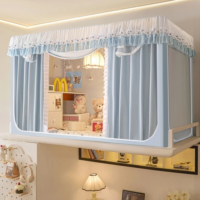 25大学生宿舍上下铺一体式加厚纯色植绒环保五面强遮光学生蚊帐迪