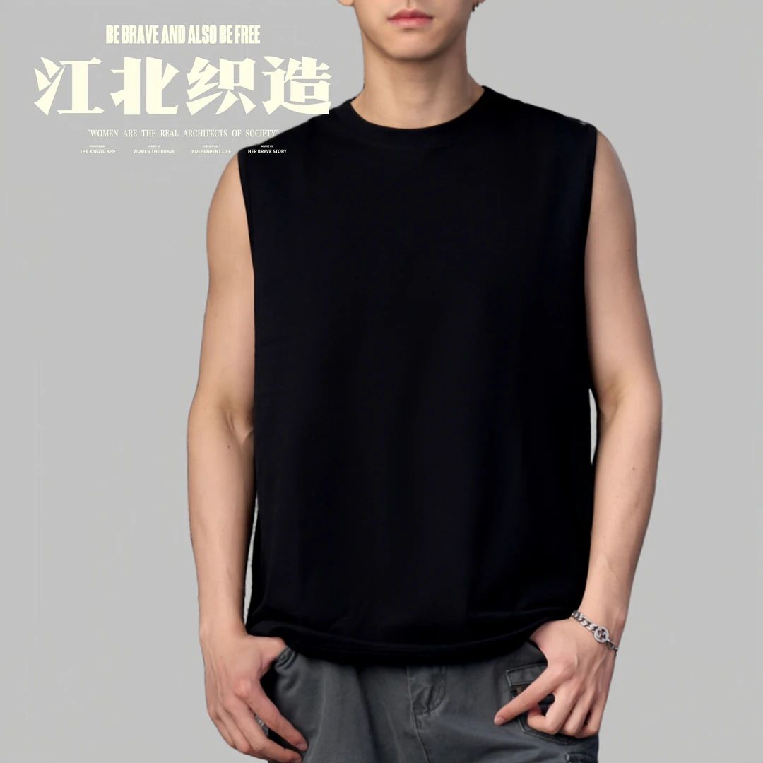 【2件装】美式260克坎肩背心夏新疆棉纯色运动白色无袖t恤短袖