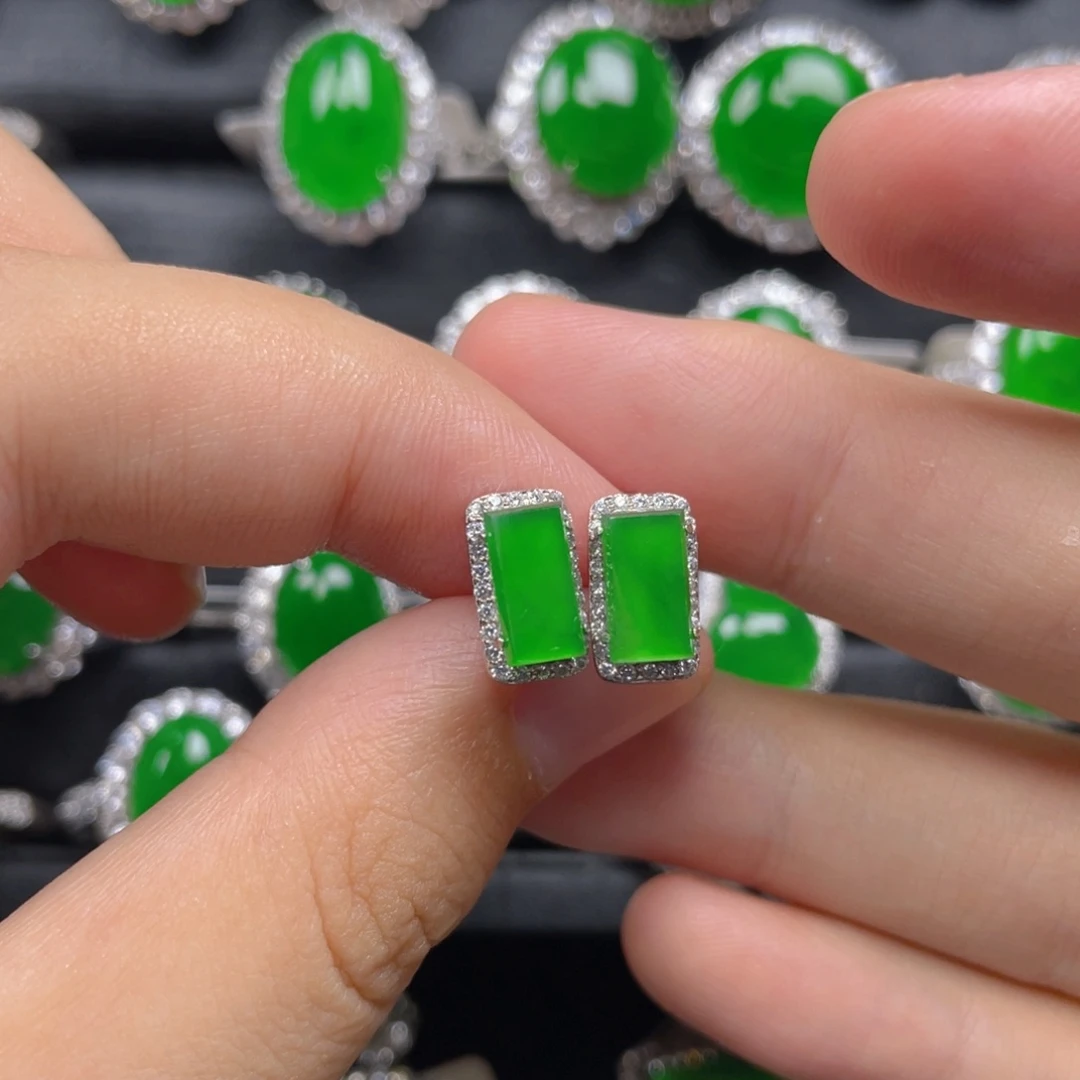 翡翠银S925镶嵌耳饰