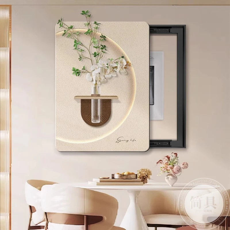 水培绿植奶油风电表箱装饰画免打孔遮挡竖款弱配电箱开关砂岩挂画