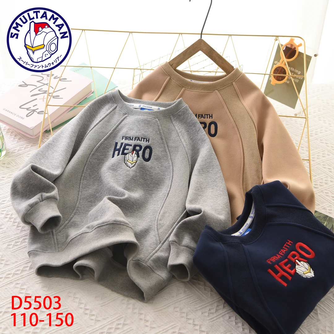 冬款奥特曼拼接字母刺绣圆领加绒卫衣D5503