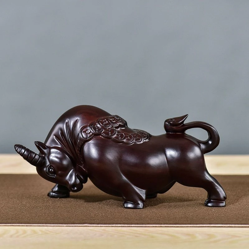 黑檀木雕牛摆件招财金钱牛实木雕刻动物生肖牛客厅红木工艺装饰品