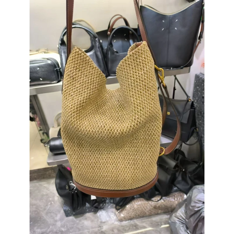 YUSHA/高档棕色阿夫骑士草编单肩包-6608-1